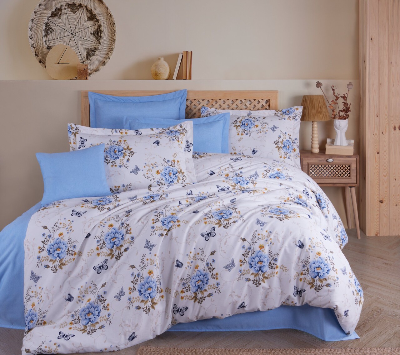 Lenjerie de pat pentru o persoana, L'essentiel Maison, Aylin, Blue / White / Brown - imagine 3